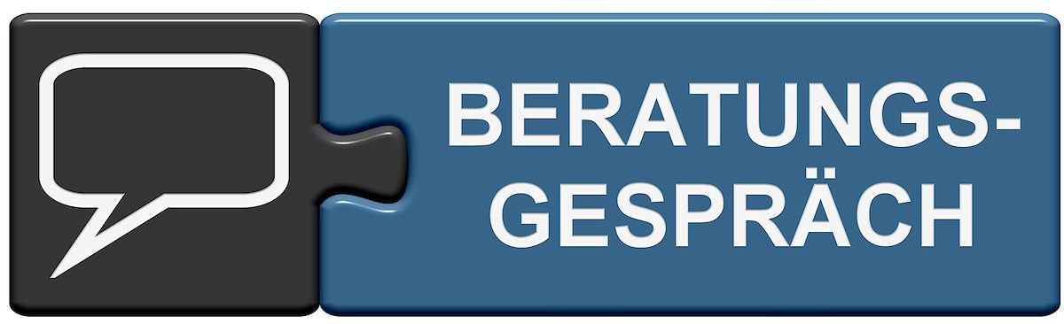 Puzzle Button aus zwei Teilen zeigt Beratungsgespräch Puzzle Button aus zwei Teilen zeigt Beratungsgespräch