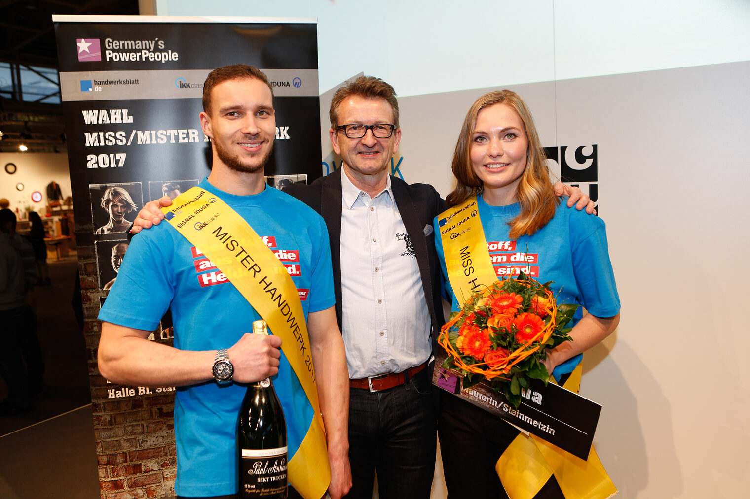 Auf der Internationalen Handwerksmesse wurde Kfz-Technikermeister Leon Pethke aus Walsleben zum Mister Handwerk 2017 gewählt. Miss Handwerk wurde Helena Reppin aus Lübck. 