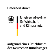 Logo Bundesministerium für Wirtschaft und Klimaschutz mit dem Zusatz gefördert durch und dem Untersatz: auffgrund eines Beschlusses des Deutschen Bundestages